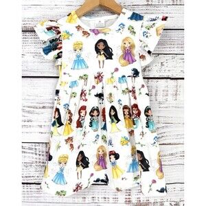 Girls Boutique Disney Inspired Princess And Pets Flutter Sleeve Twirl‎ Dress 3t